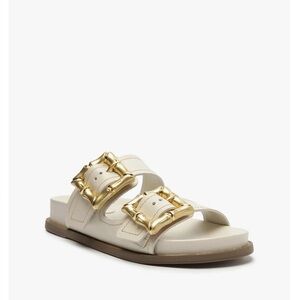 SCHUTZ Enola White and Gold Sandals